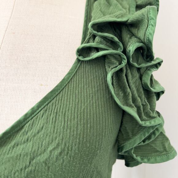 Robert Rodriguez Ruffle Fitted Racerback Tank Top Sleeveless Shirt XS Green - Picture 3 of 5